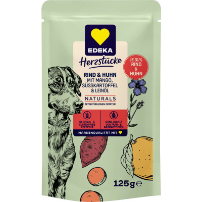 EDEKA Herzstücke Dog Rind und Huhn mit Süßkartoffeln,Mango und Leinöl 125g 