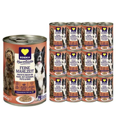 EDEKA Feine Mahlzeit Hund Reich an Huhn mit Schwein, Pute & Rind 12x400G 