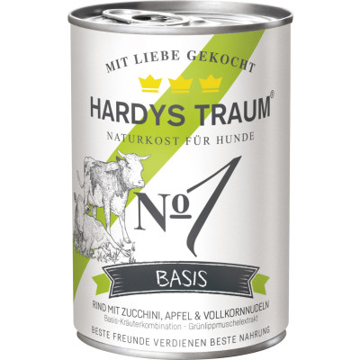 Hardys Traum Basis No1 Rind mit Zucchini, Apfel & Vollkornnudeln 400G - Abverkauf 